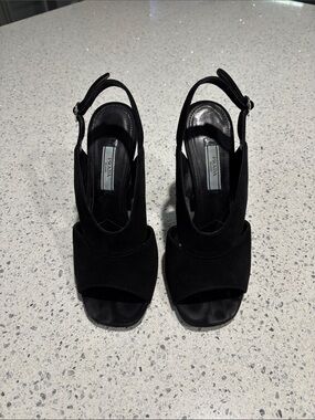 Prada Black Suede Open-Toe Slingback Heels
